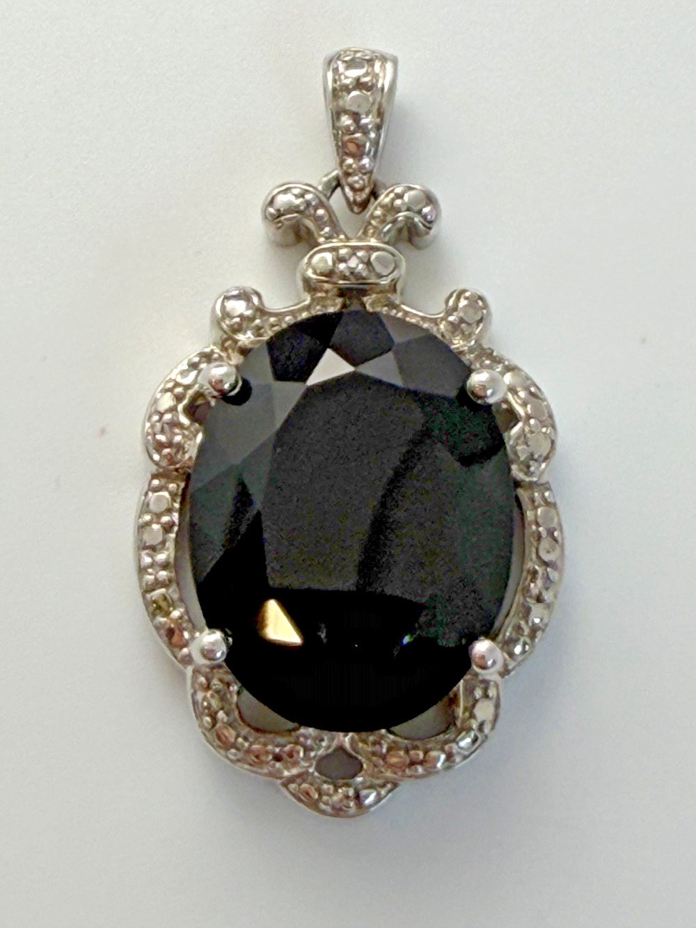 Large Sterling Silver And Black Stone Pendant Ornate Vintage 925
